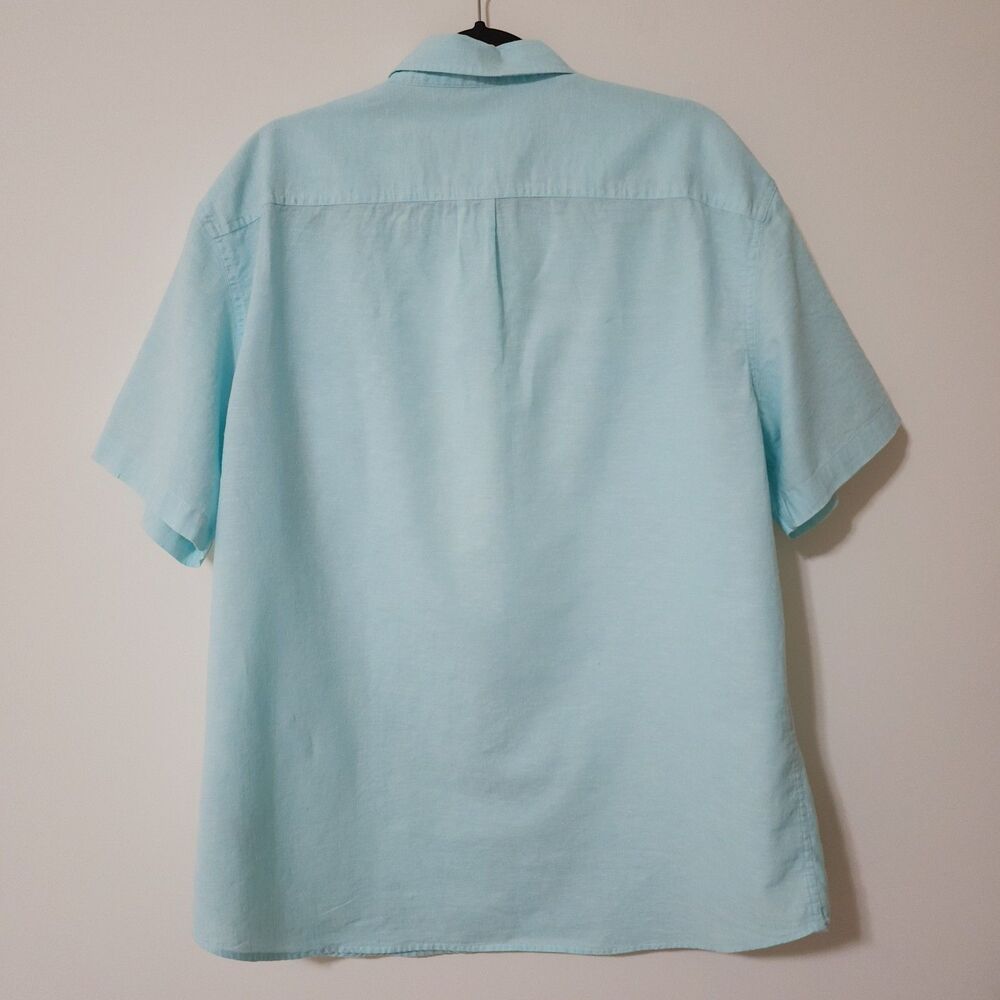 Old Navy Coupe Etroite Slim Linen Cotton Short Sleeve Button-Up Shirt Blue XXL - Picture 2 of 7